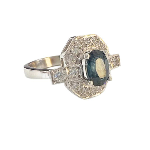 Bague 53 BAGUE EN PLATINE DE STYLE ART DÉCO AVEC DIAMANTS DE 0,38 ct ET SAPHIR DE 1,05 ct 58 Facettes Q337B