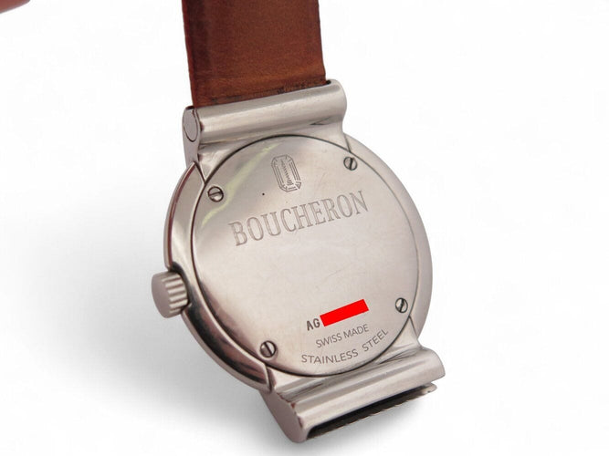 Montre montre BOUCHERON solis or 18k & acier bracelet croco autruche quartz 58 Facettes 270502