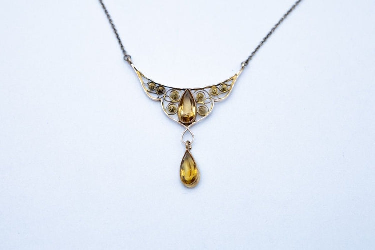 Collier en or jaune filigrané avec citrines, Scandinavie, début du XXe siècle