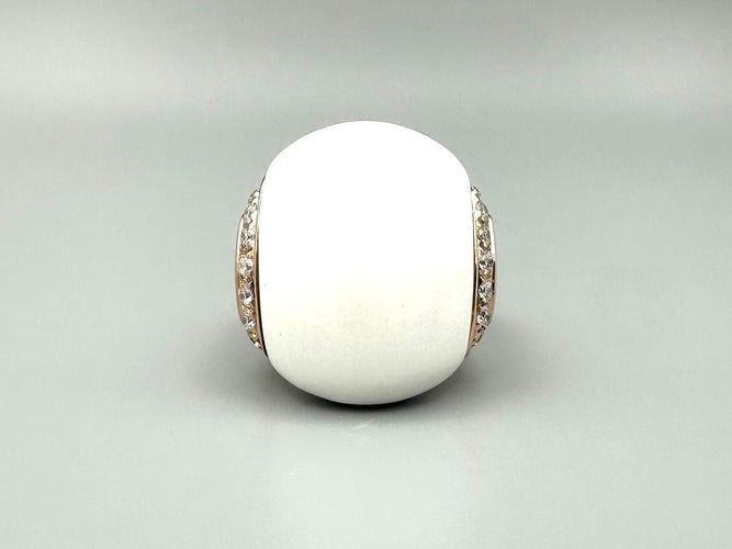 Bague 60 CHIMENTO. Bague en or rose, agate blanche et diamants 58 Facettes