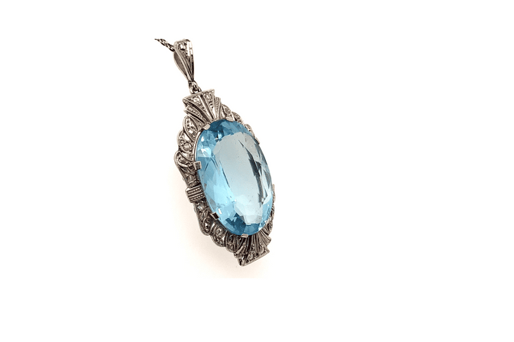 Pendentif Pendentif Art Déco en or blanc et platine, aigue-marine 15,00 ct et diamants, années 1930 58 Facettes 11467