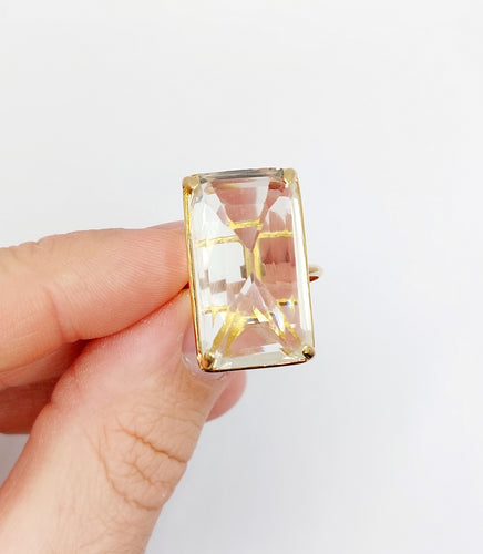 Bague cocktail vintage en or 18k et pierre jaune