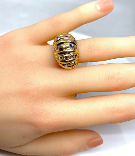 Bague Bague en or jaune 18 carats et pierres précieuses 58 Facettes AB327