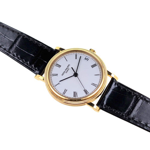 Montre Patek Philippe - Montre Calatrava Date 3802 FULL SET Automatic Gold Caliber 315 Geneva Seal Clous de Paris 3802/200J-001 + Box + Papers 58 Facettes