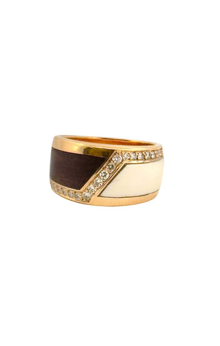 Bague Bague vintage or jaune et diamants , bois et ivoire 58 Facettes