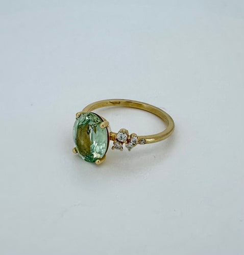 Bague 53 Bague or jaune saphir vert clair 58 Facettes