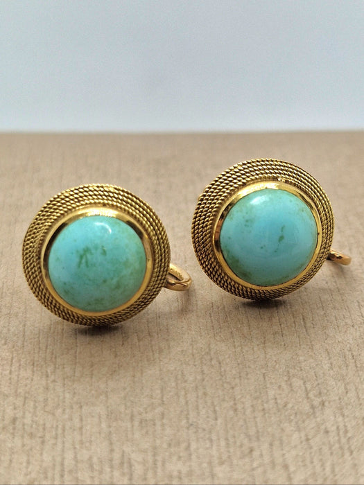 Boucles d'oreilles Boucles d'oreilles vintage turquoise et or jaune 58 Facettes