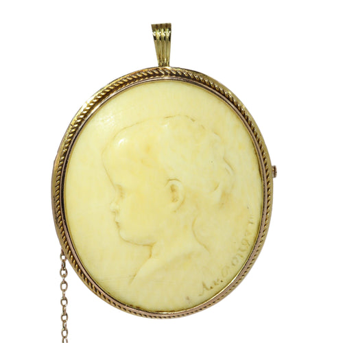 Broche Broche camée portrait en ivoire signée A. v. Dongen en or, vers 1900 58 Facettes 25321-0183