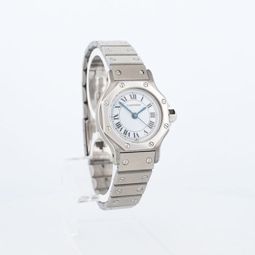 Montre Cartier - Montre Santos Octagone cadran ivoire chiffres romains en acier 58 Facettes