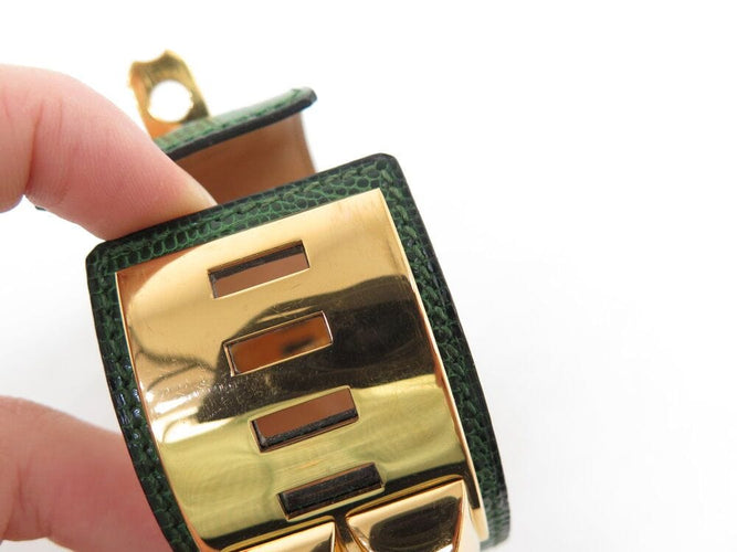 Collier bracelet HERMES collier de chien medor 17-20cm en cuir lezard vert 58 Facettes 268884