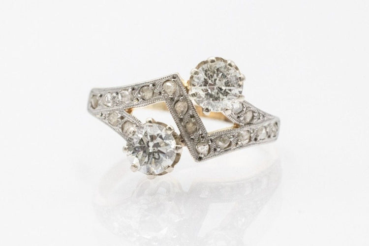 Bague 57 Bague en or Toi et Moi avec diamants taille brillant et taille rose. 58 Facettes 11220