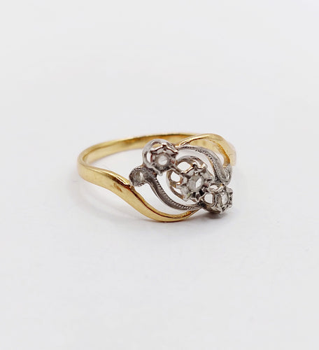 Bague 54.5 Bague antique or jaune, platine et diamants taille rose 58 Facettes A06336