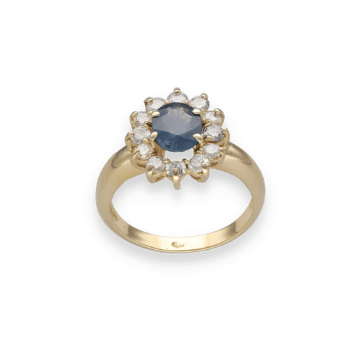 Bague 56 Bague entourage en or jaune 18K avec saphir Siam 1,50 ct et 0,60 ct de diamants H-SI – Taille 56 58 Facettes