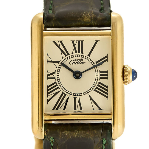 Montre Montre Cartier Modèle Tank Must en argent plaqué or cadran blanc chiffres romains 58 Facettes