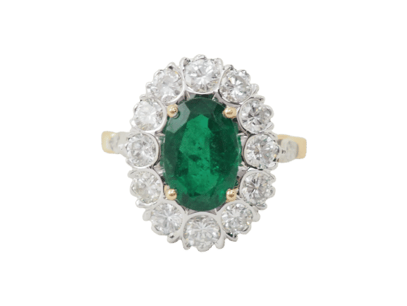 Bague 53 Bague entourage en or bicolore, émeraude et diamants 58 Facettes 33483