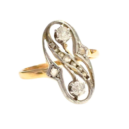 Bague 52 Bague design Art Déco en or et platine avec diamants 58 Facettes Q32B