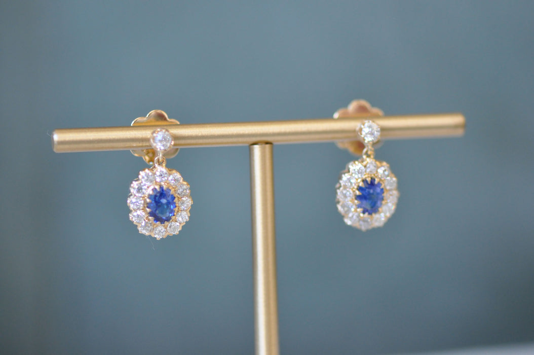 Boucles d'oreilles boucles d'oreilles antiques en saphir bleu 58 Facettes