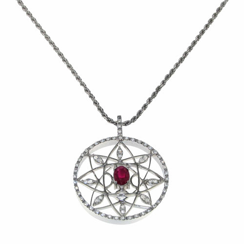 Collier Pendentif en or blanc, rubis ovale (chaîne non incluse) 58 Facettes PG-201047