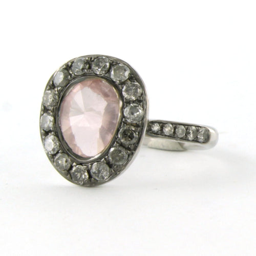 Bague 50 Bague en or blanc avec quartz rose et diamants taille brillant 58 Facettes