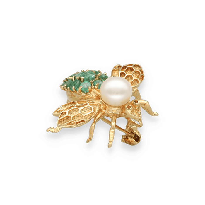 Broche Broche Abeille Or jaune Emeraudes Perle de culture 58 Facettes