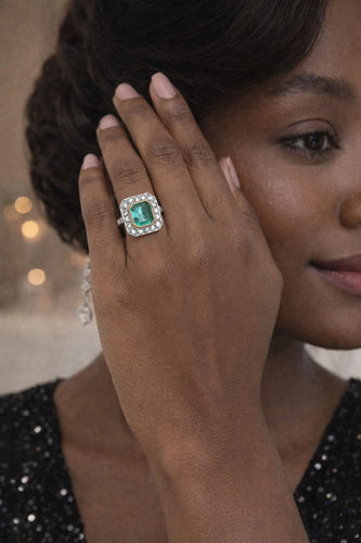 Bague 53 Bague Art Déco en platine avec émeraudes et diamants 58 Facettes 50367