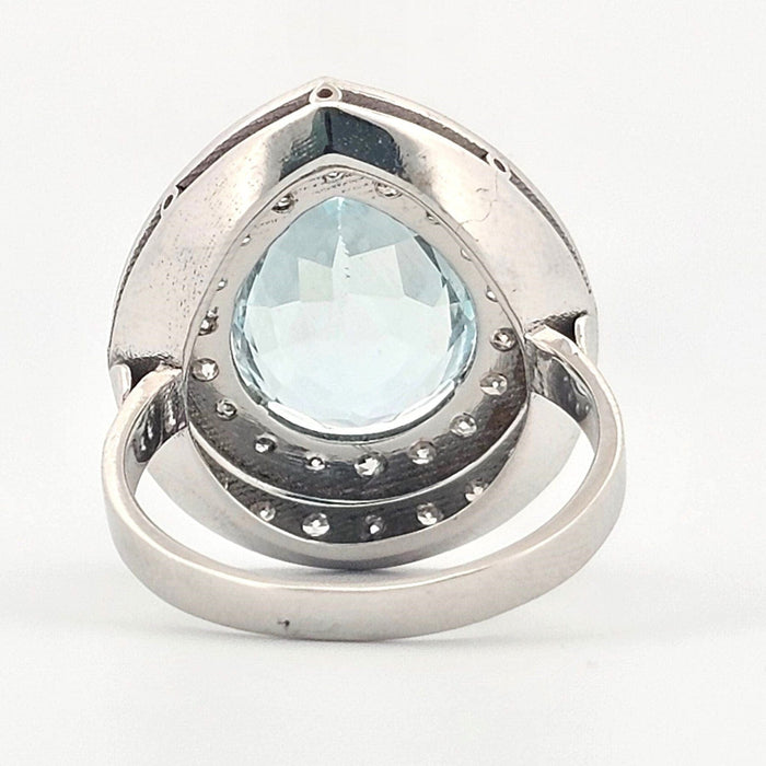 Bague 53 Anneau d'or blanc Aquamarine et diamants 58 Facettes