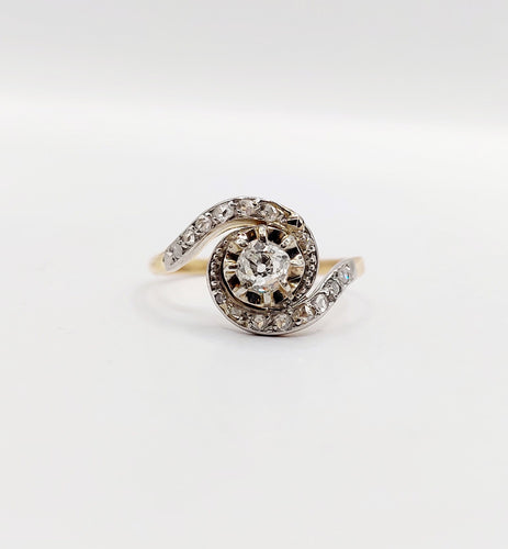 Bague 53 Bague tourbillon antique en or 18k et platine, diamant 0,25 carat et diamants 58 Facettes A06348