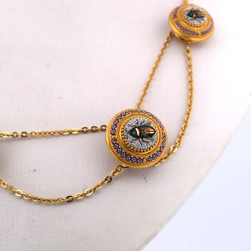Collier Collier ancien avec scarabée et micromosaico en or jaune 18 kt 58 Facettes