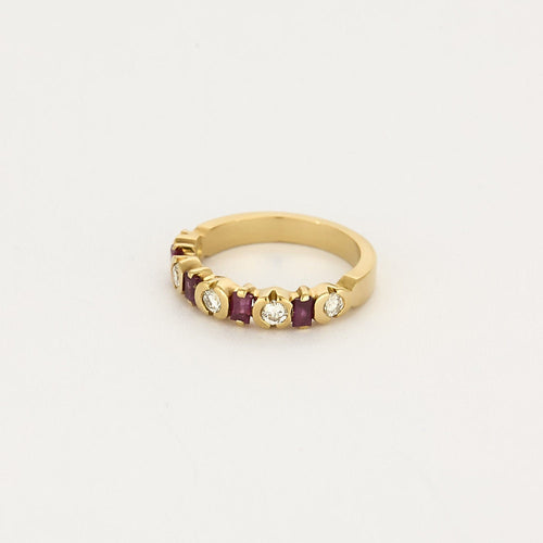 Bague 49.5 Demi-alliance en or jaune 18K diamants & rubis 58 Facettes ASN0390