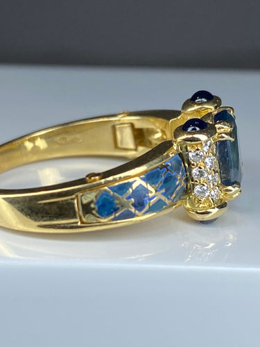 KORLOFF - bague saphirs, diamants, émail bleu