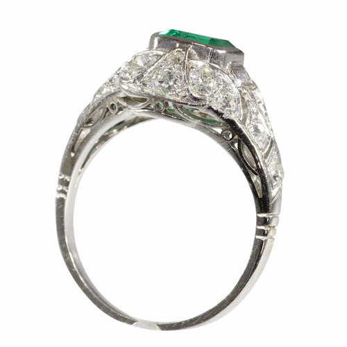 Bague 59 Verdant Vintage : Bague en émeraude colombienne et diamant taille ancienne de 1920 58 Facettes 16144-0061