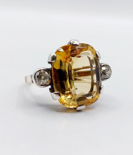 Bague 56.5 Ancienne bague or jaune et argent, citrine, diamants taille ancienne (circa 1880) 58 Facettes A05831