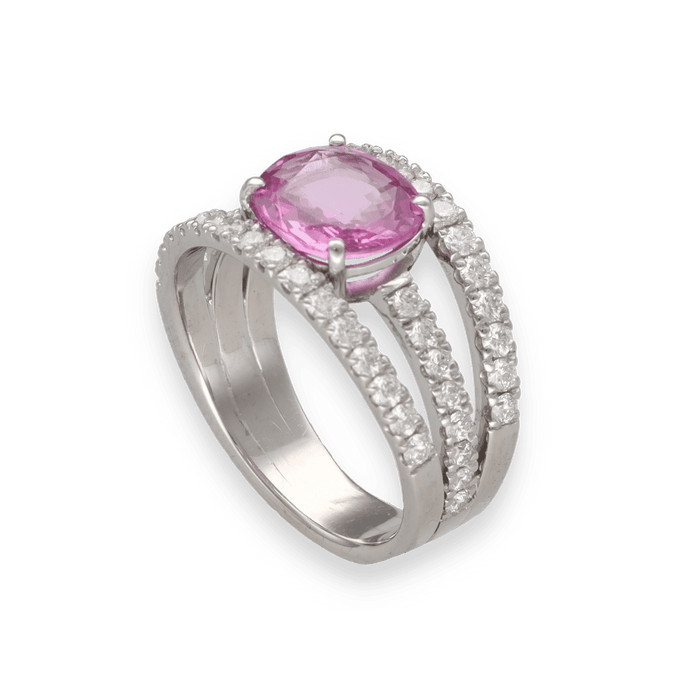 Bague 54 Bague or blanc avec saphir rose et diamant brillants 58 Facettes