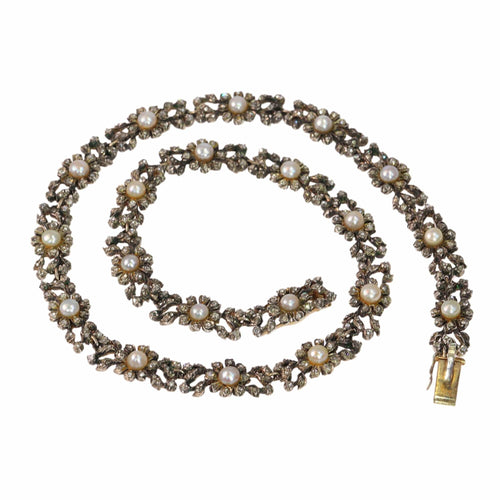 Élégance victorienne : un collier ras du cou en diamants et perles d'une grâce intemporelle