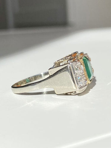 Bague 59 Bague Tank en or blanc et jaune 18k émeraude et diamants 58 Facettes