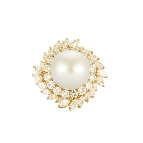 Bague 52 CARL BUCHERER - Importante bague cocktail en or jaune, perle des Mers du Sud, diamants 58 Facettes