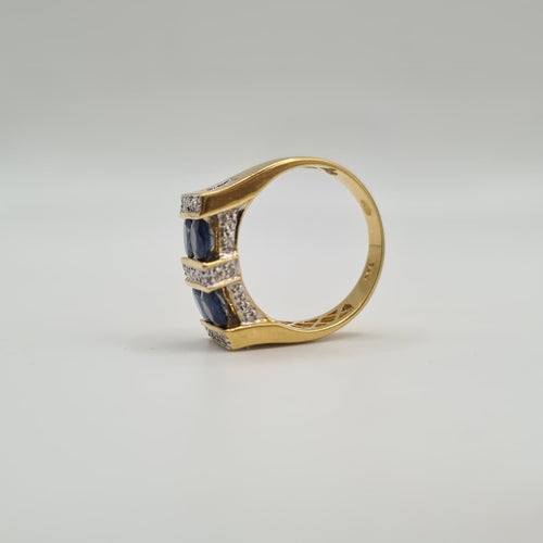 Bague 55 Bague art déco or jaune 18 carats sertie de 6 saphirs ovales et diamants 58 Facettes