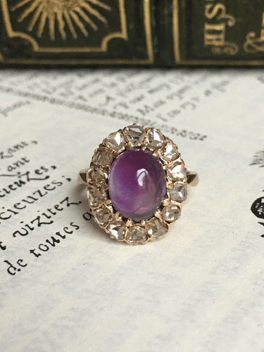 Bague 53 Bague ancienne sertie d’une améthyste cabochon et diamants en or jaune 18k 58 Facettes