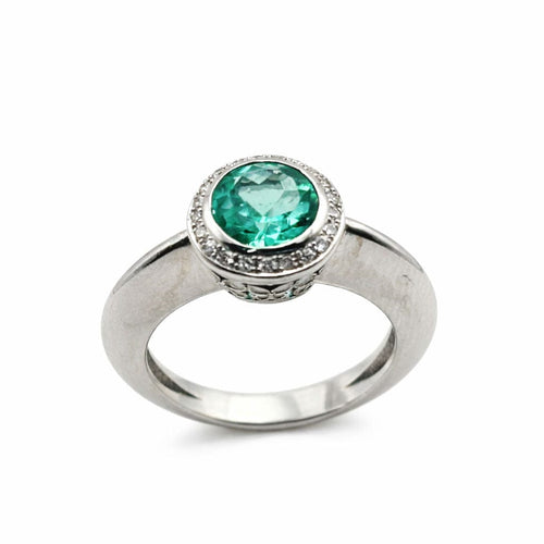 Bague 54 Bague contemporaine « Lumière d’émeraude » en or blanc, diamants et émeraude 58 Facettes 50345