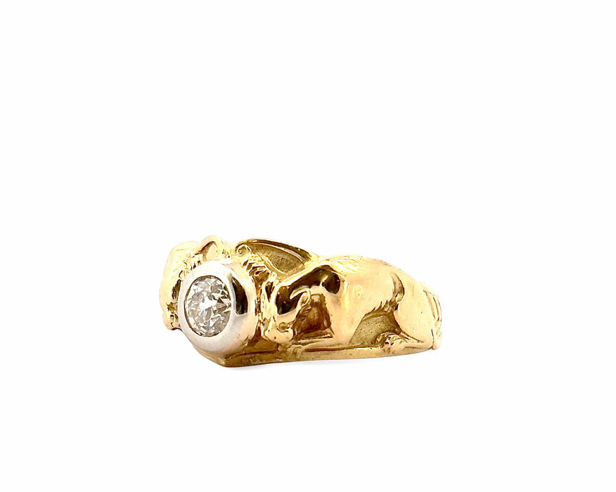 Bague 60 Chevalière en or jaune et platine sertie d’un diamant 58 Facettes