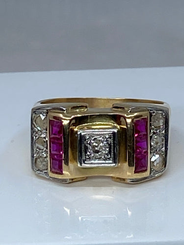 Bague 58 Bague Tank diamants & rubis synthétiques 58 Facettes