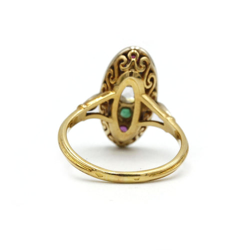 Bague 57 Bague - Or jaune diamants, émeraudes, saphirs et rubis. 58 Facettes 1034