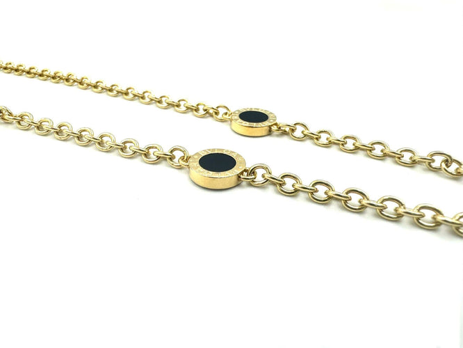 Collier BVLGARI. Sautoir "BVLGARI-BVLGARI" or jaune et onyx 58 Facettes