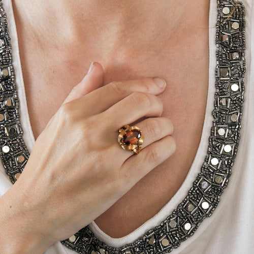 Bague Bague or jaune citrine mandarine de 5,2 carat 58 Facettes LP740