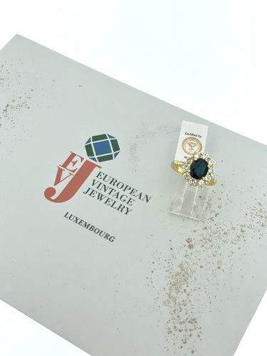 Bague 52 Bague cocktail vintage 1,60 carat saphir et diamants certifiés IGI 58 Facettes