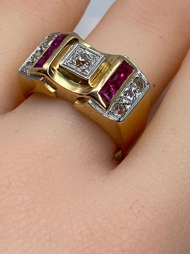 Bague 58 Bague Tank diamants & rubis synthétiques 58 Facettes