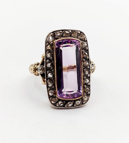 Bague 52.5 Bague marquise victorienne améthyste et diamants taille rose en or 18k et argent 58 Facettes A06427
