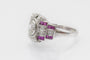 Bague Art Déco géométrique en or blanc 14k avec diamants et rubis