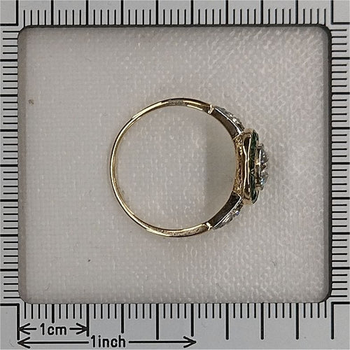 Bague 55 Bague de fiançailles Art déco vintage des années 1920 avec diamants et émeraude 58 Facettes 24197-0155
