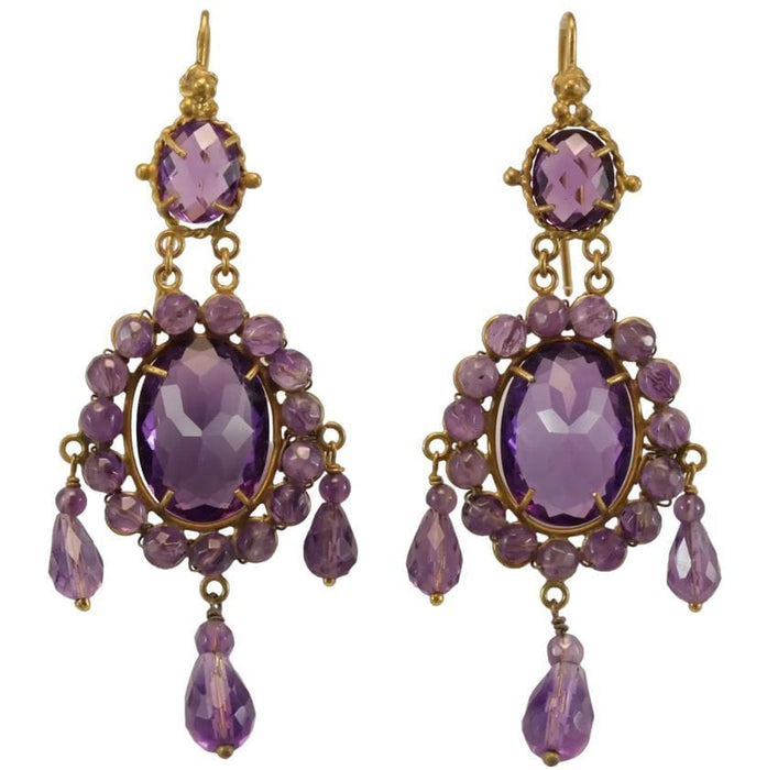 Boucles d'oreilles Antique amethyst gold earrings 58 Facettes 7622